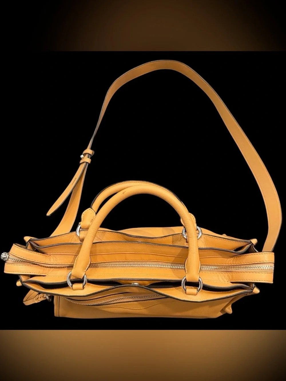 Rebecca Minkoff Satchel Tote Bag Purse Cognac Brown Pebbled Leather
